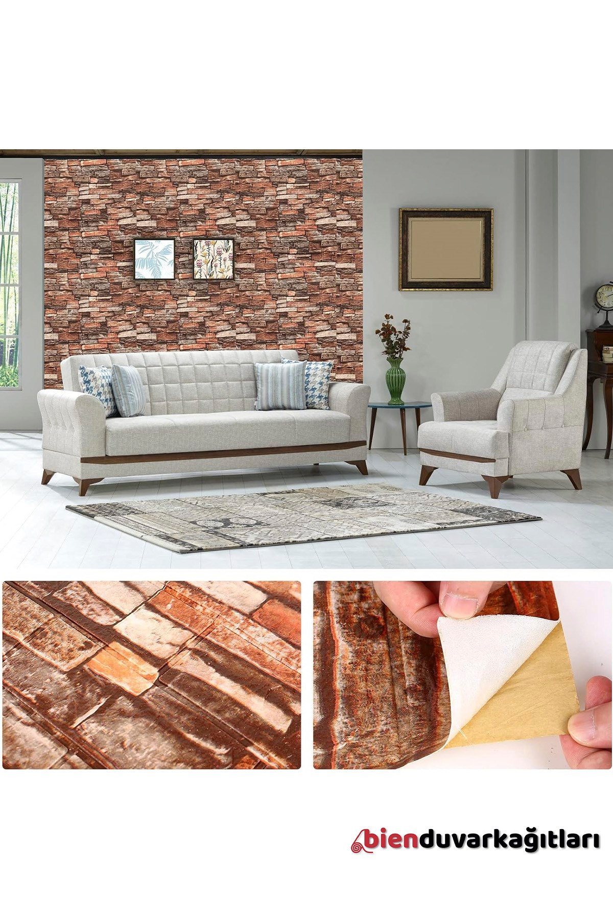 70x77 Cm Beyaz 0,54M² 3d Kendinden Yapışkanlı Renkli Antik Tuğla Duvar Kağıdı Kaplama Panel Köpük-FC24
