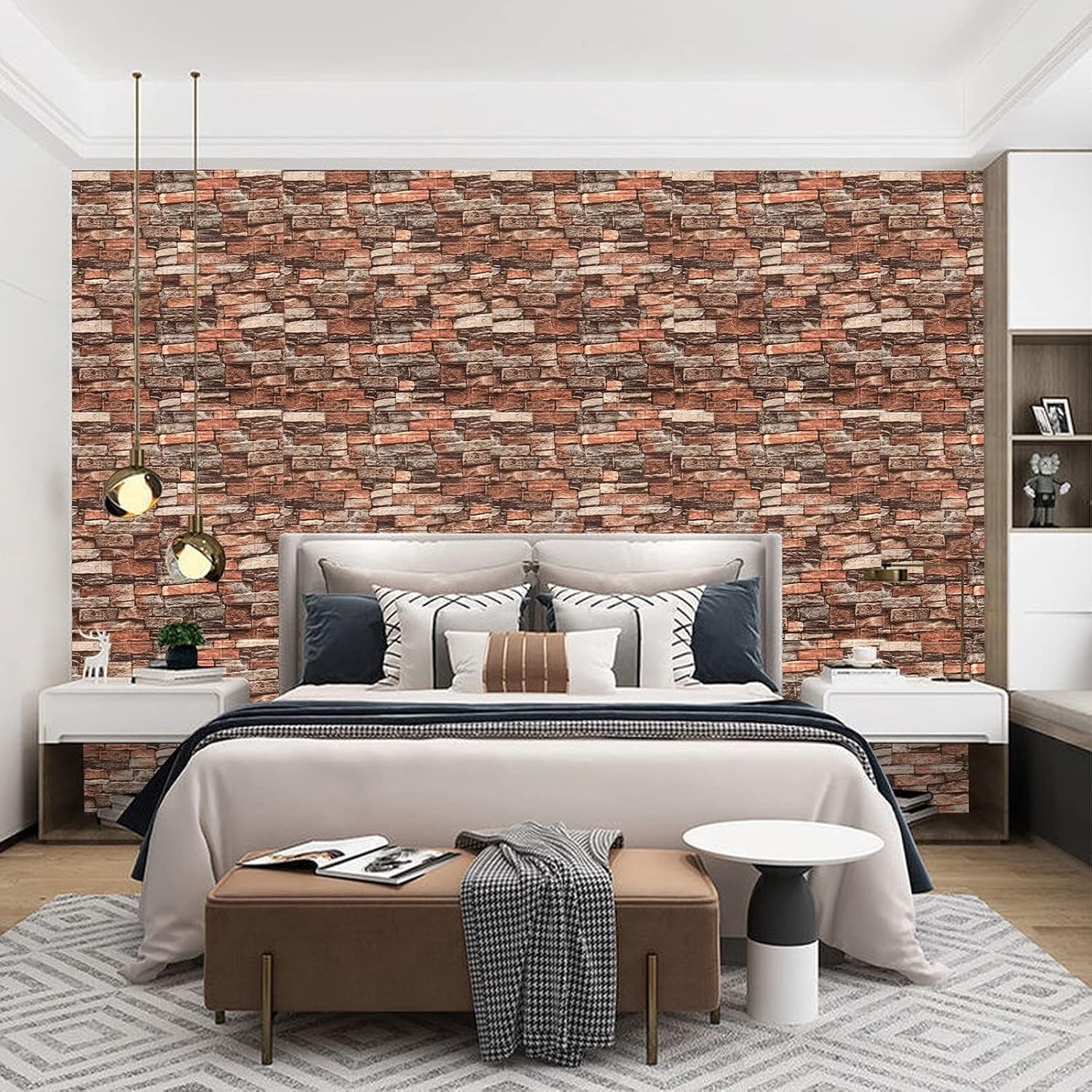 70x77 Cm Beyaz 0,54M² 3d Kendinden Yapışkanlı Renkli Antik Tuğla Duvar Kağıdı Kaplama Panel Köpük-FC24
