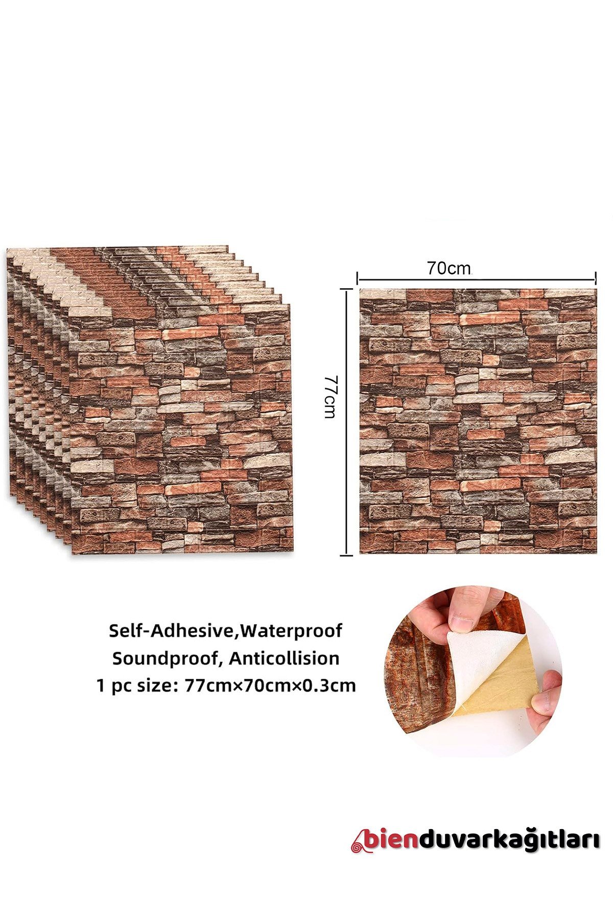 70x77 Cm Beyaz 0,54M² 3d Kendinden Yapışkanlı Renkli Antik Tuğla Duvar Kağıdı Kaplama Panel Köpük-FC24