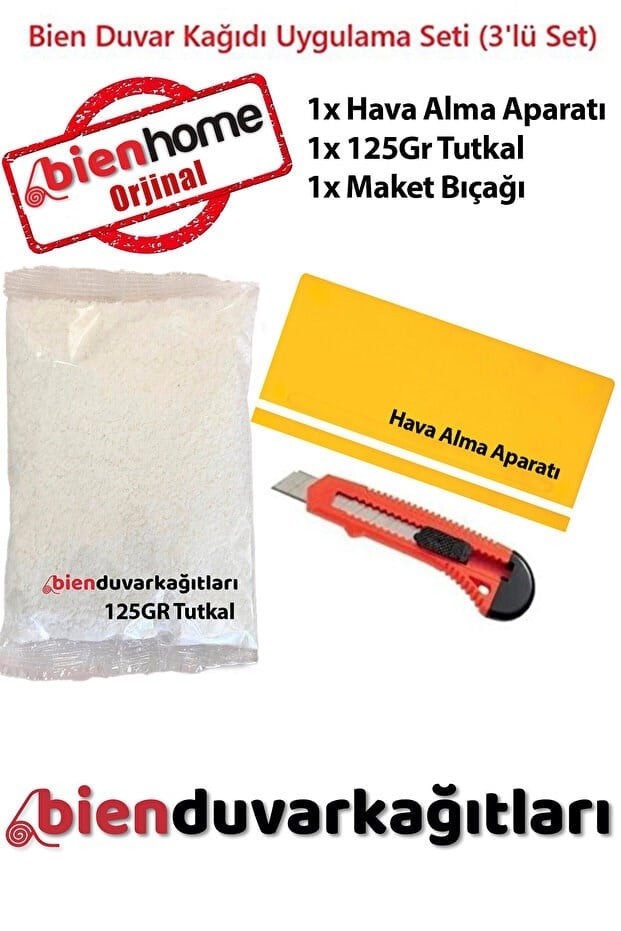 Bien Duvar Kağıdı Uygulama Seti, 3'lü Set - Kilitli Fermuar Poşet Buzlu --- Hızlı Yapıştırıcı, Maket Bıçağı, Süper Hava Alma Aparatı