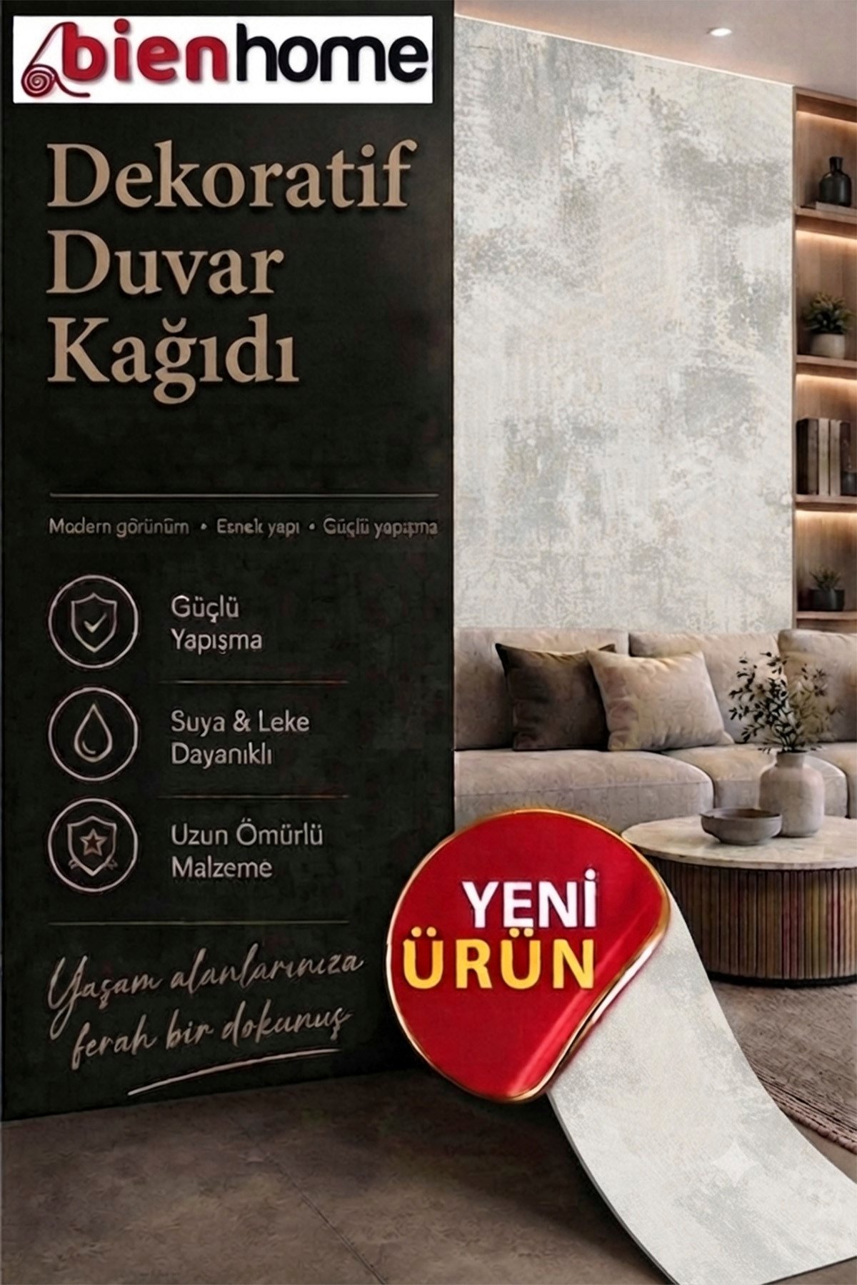 Bien Duvar Kağıtları 370-3 Gümüş Dalgalı Eskitme Parlak Gri Exclusive Yerli Vinil Duvar Kağıdı Style 16,5 m², 1.06Mx15.60M