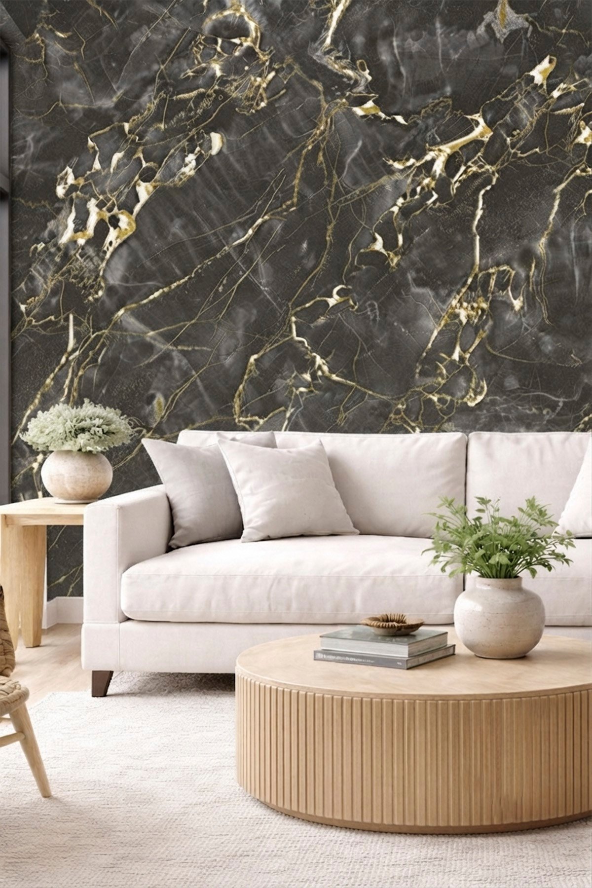 Bien Exclusive 2048 Yeni Gold Damarlı Kahve Mermer Desen Premium Duvar Kağıdı 5 M²