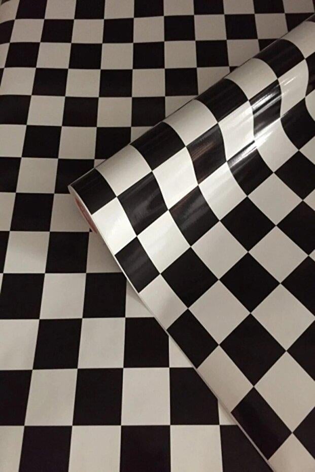 Bien Exclusive (50CM X 2MT), 1 M² Cm Siyah Beyaz Kare Dama Yapışkanlı Kaplama Pvc Folyo F-08