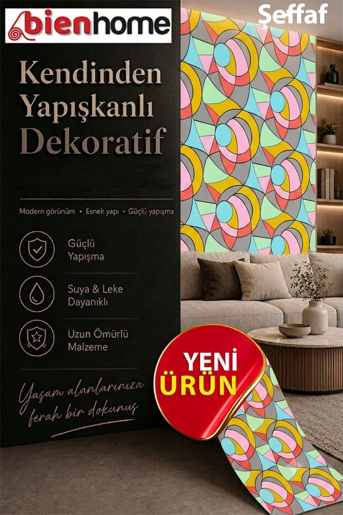 Bien Exclusive (50CM X 2MT), 1 M² Cm Vitray Pencere Desen Şeffaf Yapışkanlı Kaplama Pvc Folyo F-60