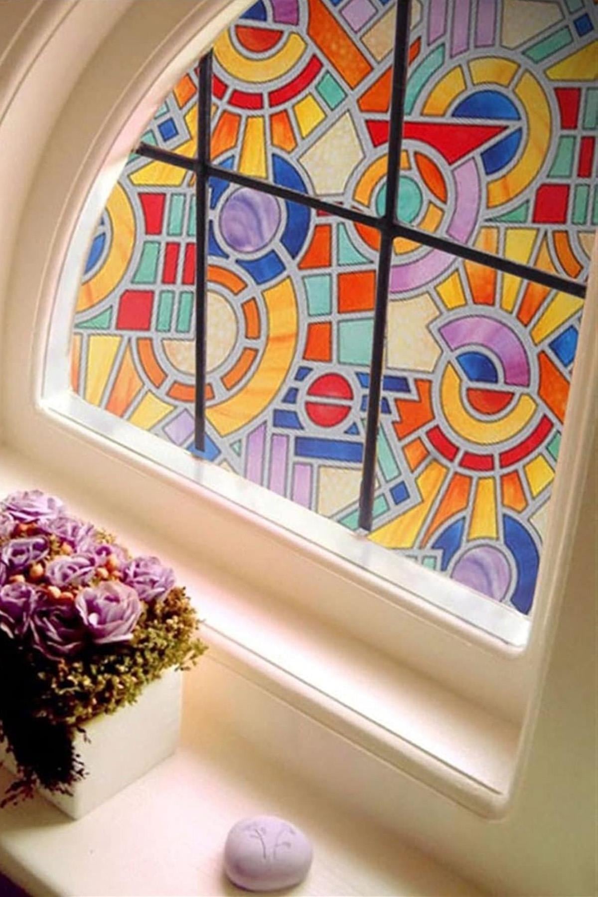 Bien Exclusive (50CM X 2MT), 1 M² Cm Vitray Pencere Desen Şeffaf Yapışkanlı Kaplama Pvc Folyo F-60