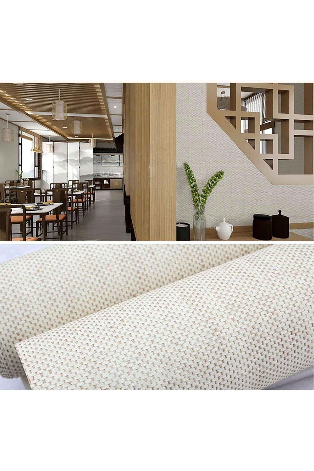 Bien Exclusıve 5500 Serin Krem Hasır Hissi Lüks Görünüm Dokulu Duvar Kağıdı 53x1000 cm, 5M²