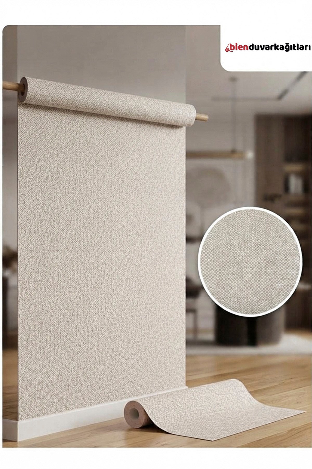 Bien Exclusıve 5500 Serin Krem Hasır Hissi Lüks Görünüm Dokulu Duvar Kağıdı 53x1000 cm, 5M²