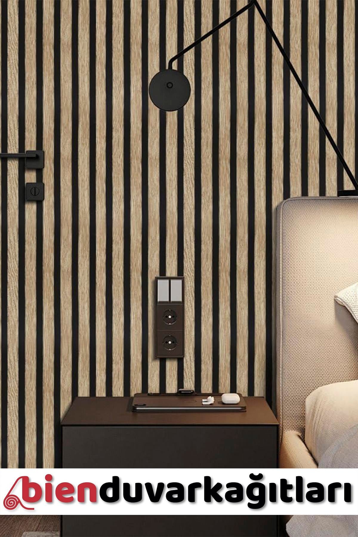 Bien Exclusive Meşe Renk 2078 Eskitme Lambri Panel Ahşap Duvar Çıtası Desenli Duvar Kağıdı 5,30 M²
