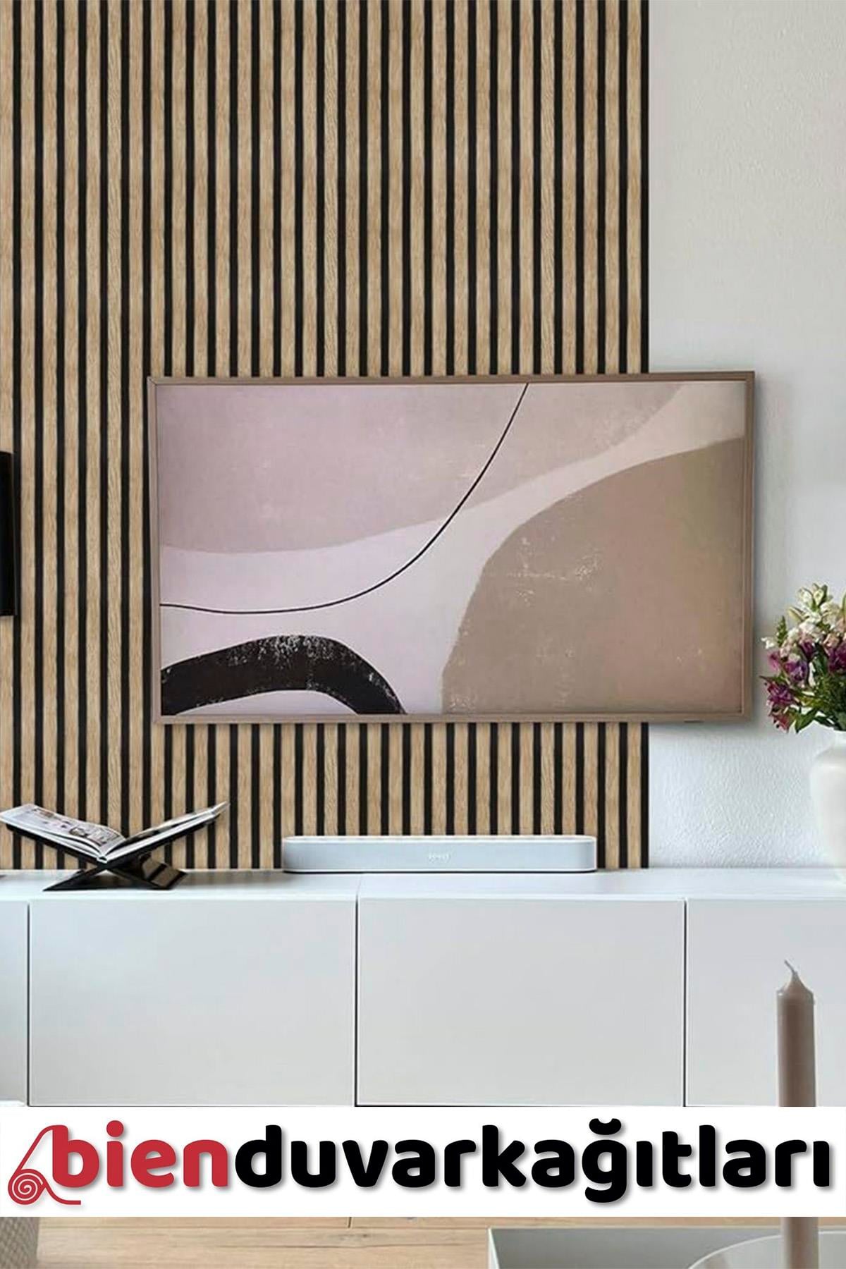 Bien Exclusive Meşe Renk 2078 Eskitme Lambri Panel Ahşap Duvar Çıtası Desenli Duvar Kağıdı 5,30 M²