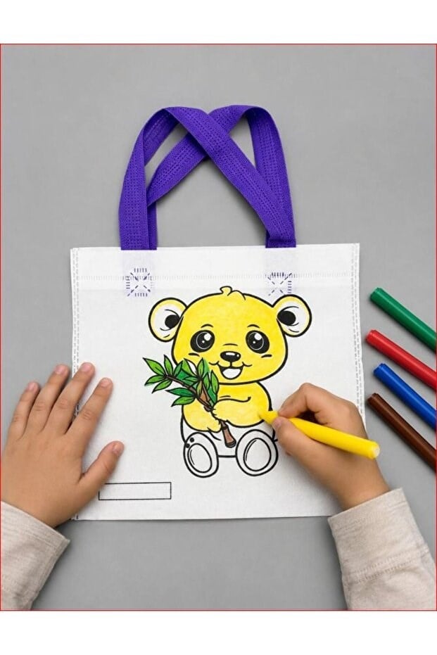 BienHome 6 Renk Boya Fırça Dahil, Çocuk Boyama Çantası, Boyama Bez Çanta Tote Bag,Eğitici ,10'lu paket 25*20 çanta Çocuk Gelişimi Boyama Etkinlik