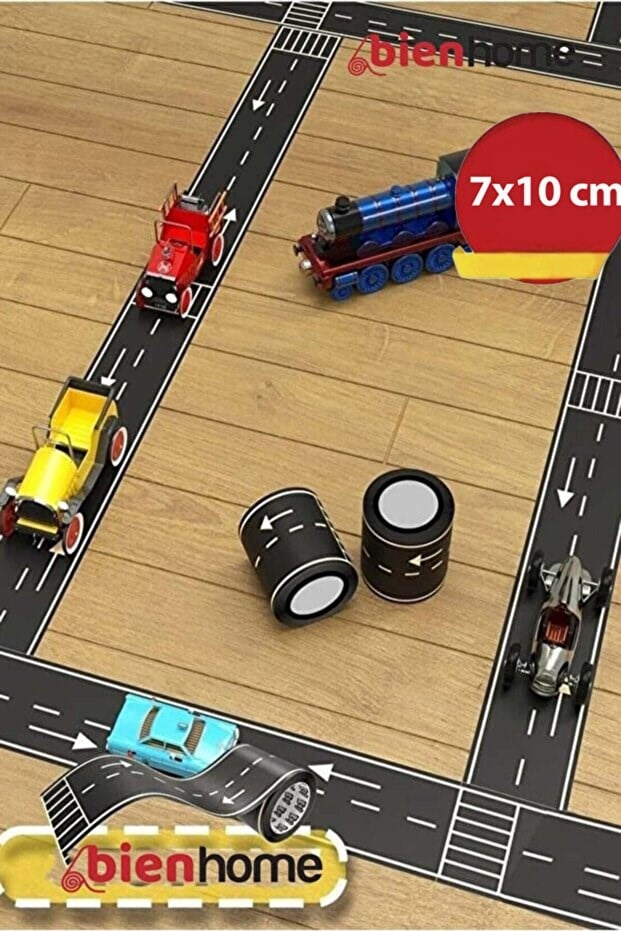 BienHome Otobant Eğitici Yol Yapım Oyun Bandı Eğlenceli Trafik Bantı Road Tape Oyun Bandı 7 cm 10 Metre