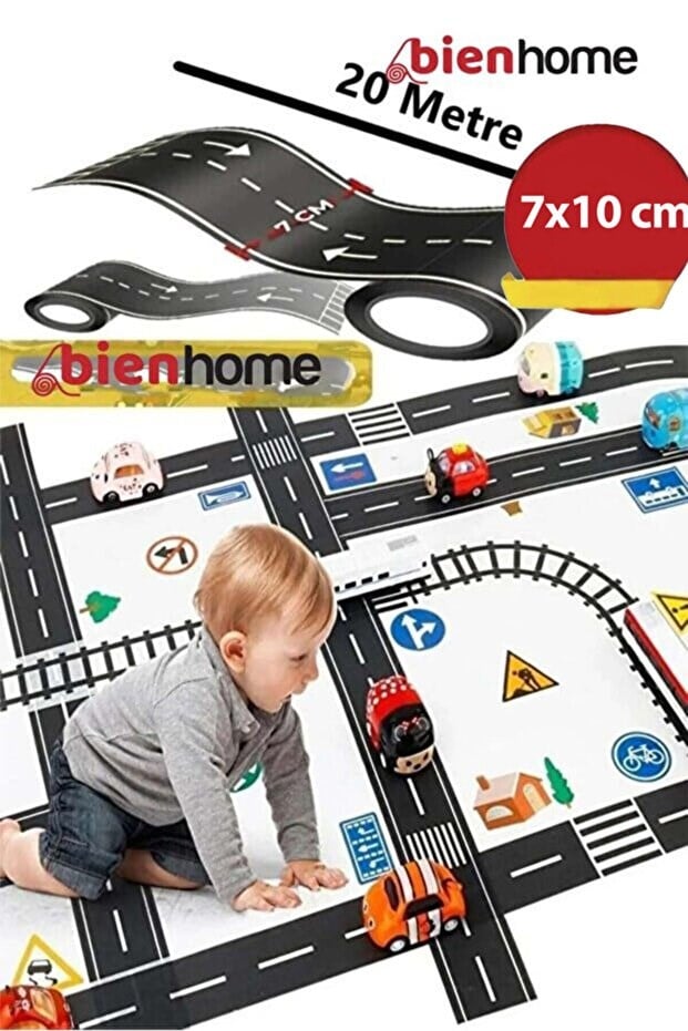 BienHome Otobant Eğitici Yol Yapım Oyun Bandı Eğlenceli Trafik Bantı Road Tape Oyun Bandı 7 cm 10 Metre