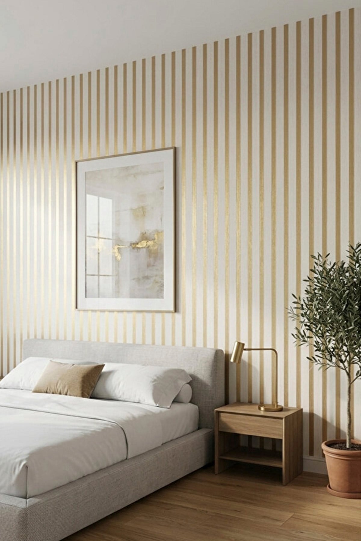 EXCLUSIVE 6350 Beyaz Gold Lambri Panel Ahşap Duvar Çıtası Desenli Duvar Kağıdı 5,30 M²