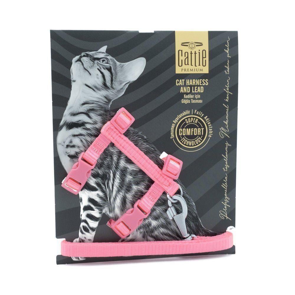 Cattie Dokumadan El Yapımı Kedi Göğüs & Gezdirme Takımı 1x25-40cm - Pink