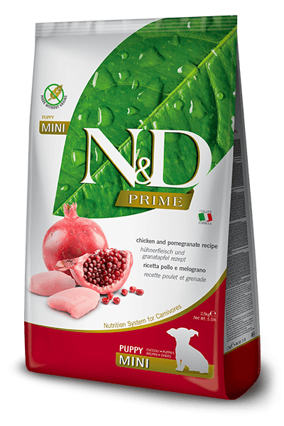 N&D PRİME Tavuk ve nar. Yavru köpekler, gebe veya emziren yetişkin dişi köpekler için formüle edilmiş tam mamadır. 2.5kg