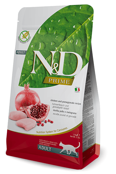 N&D PRIME Tavuk ve nar. Yetişkin kediler için formüle edilmiş tam mamadır.1.5kg