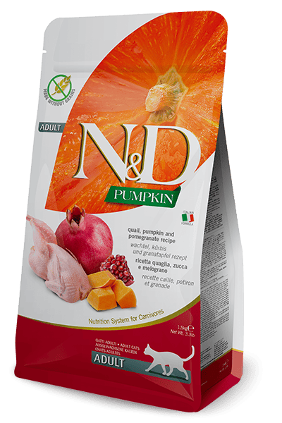 N&D PUMPKIN Bıldırcın, balkabağı ve nar . Yetişkin kediler için tam mamadır. 1.5kg