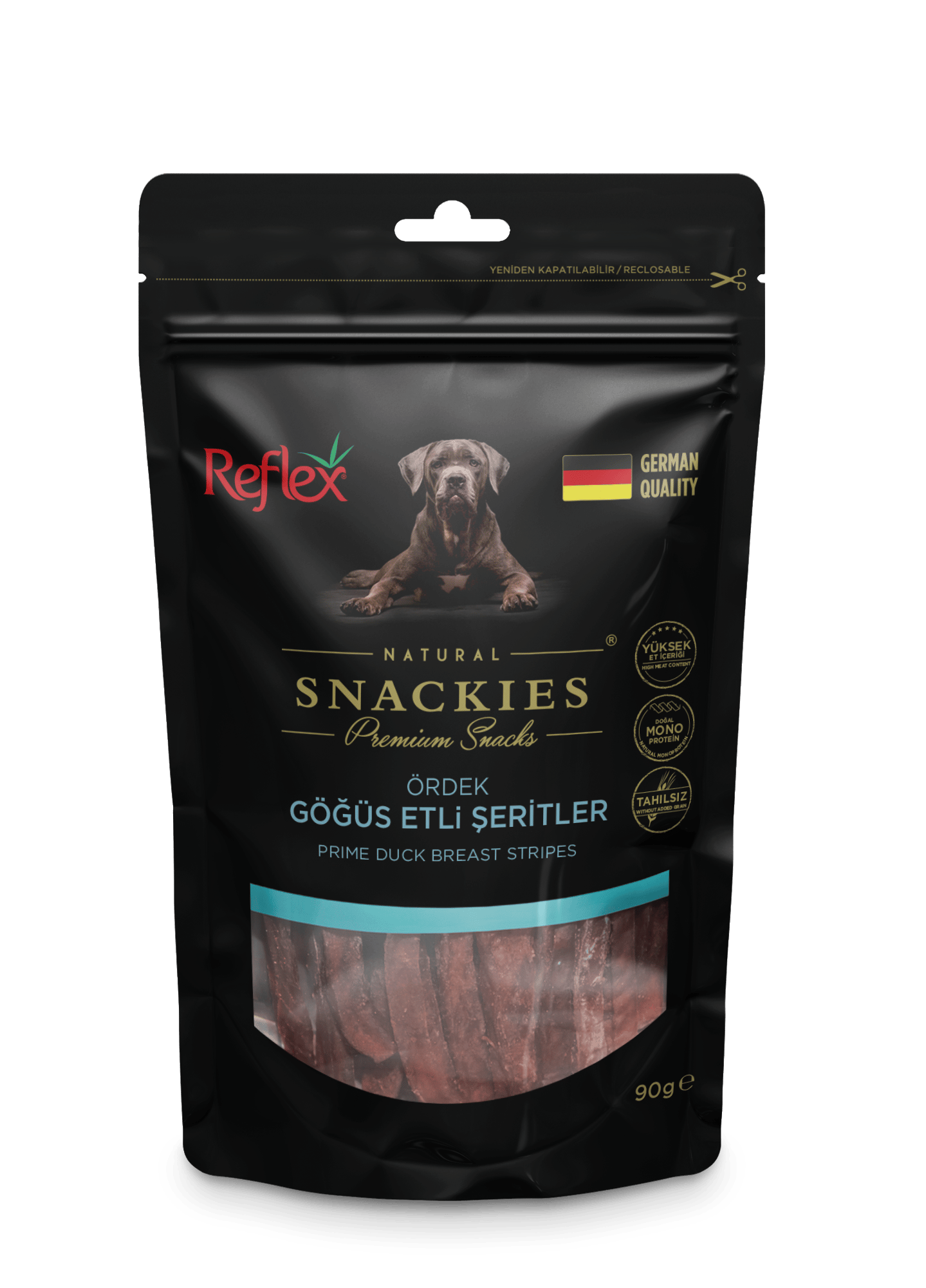 REFLEX Snackies / Ördek Göğüs Etli Şeritler Köpek ödül maması 90gr