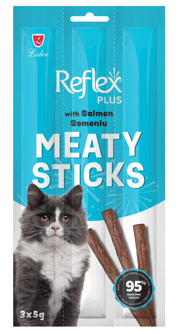 REFLEX Tahılsız, yüksek kaliteli et içeriği ile lezzetli ve besleyici ödül çubukları.3X5gr