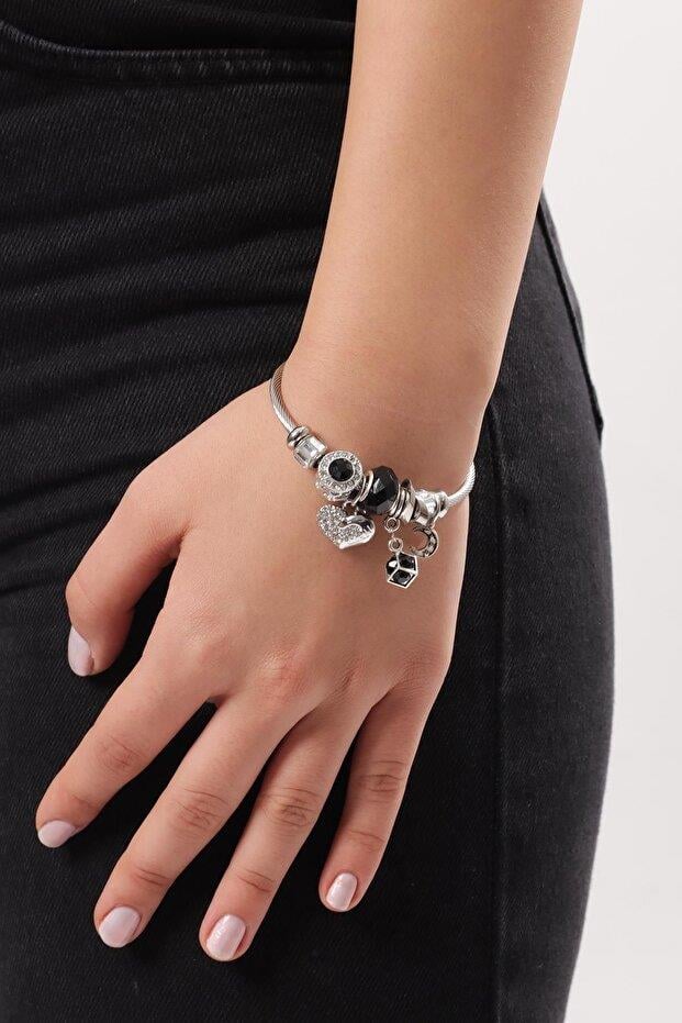  Çelik Pandora Charm Bileklik Siyah