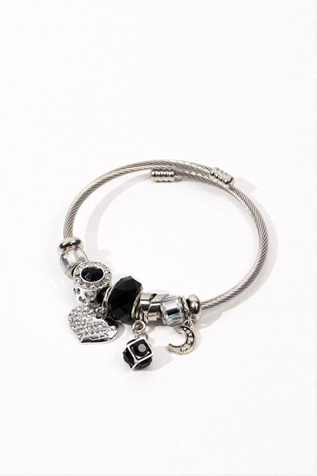  Çelik Pandora Charm Bileklik Siyah