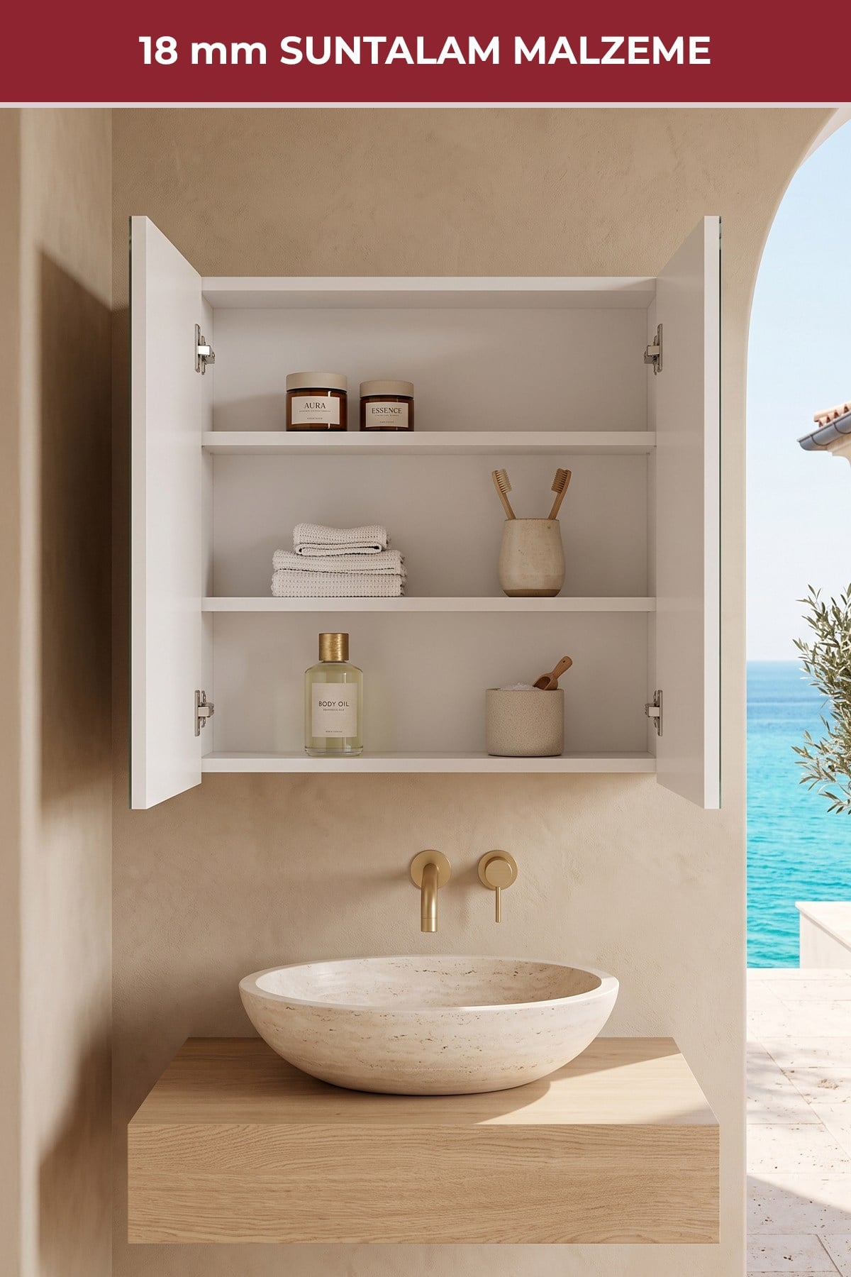 2 Kapaklı Aynalı Geniş İç Hacimli Çok Amaçlı Banyo Dolabı