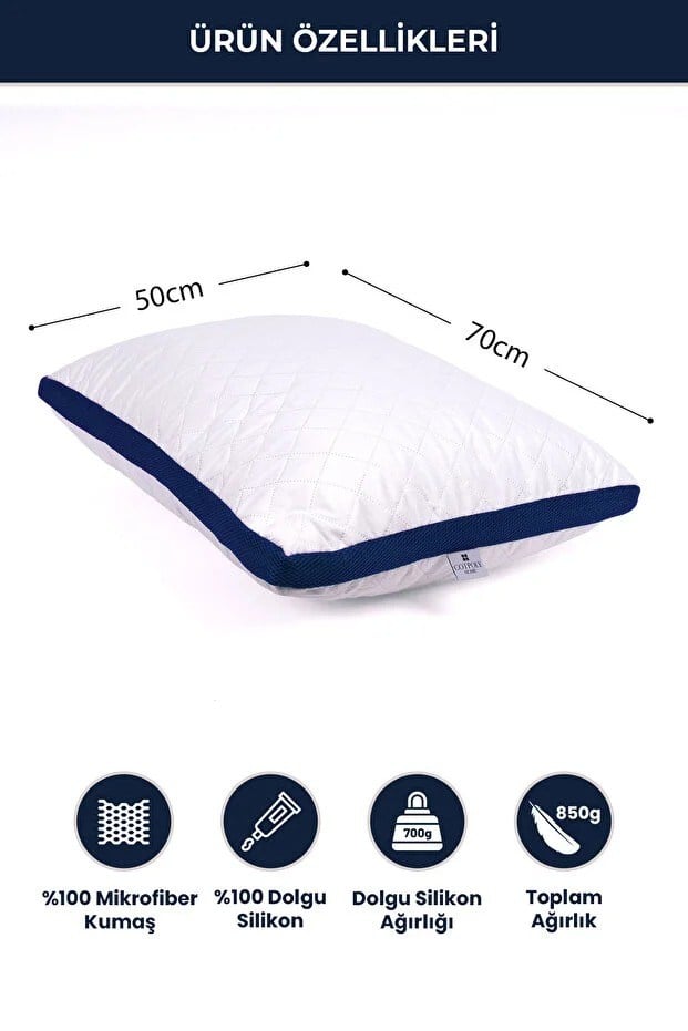 2'li Klimalı Yastık 50x70 cm – Terletmeyen, Hava Alan Mikrofiber Uyku Yastığı Lacivert