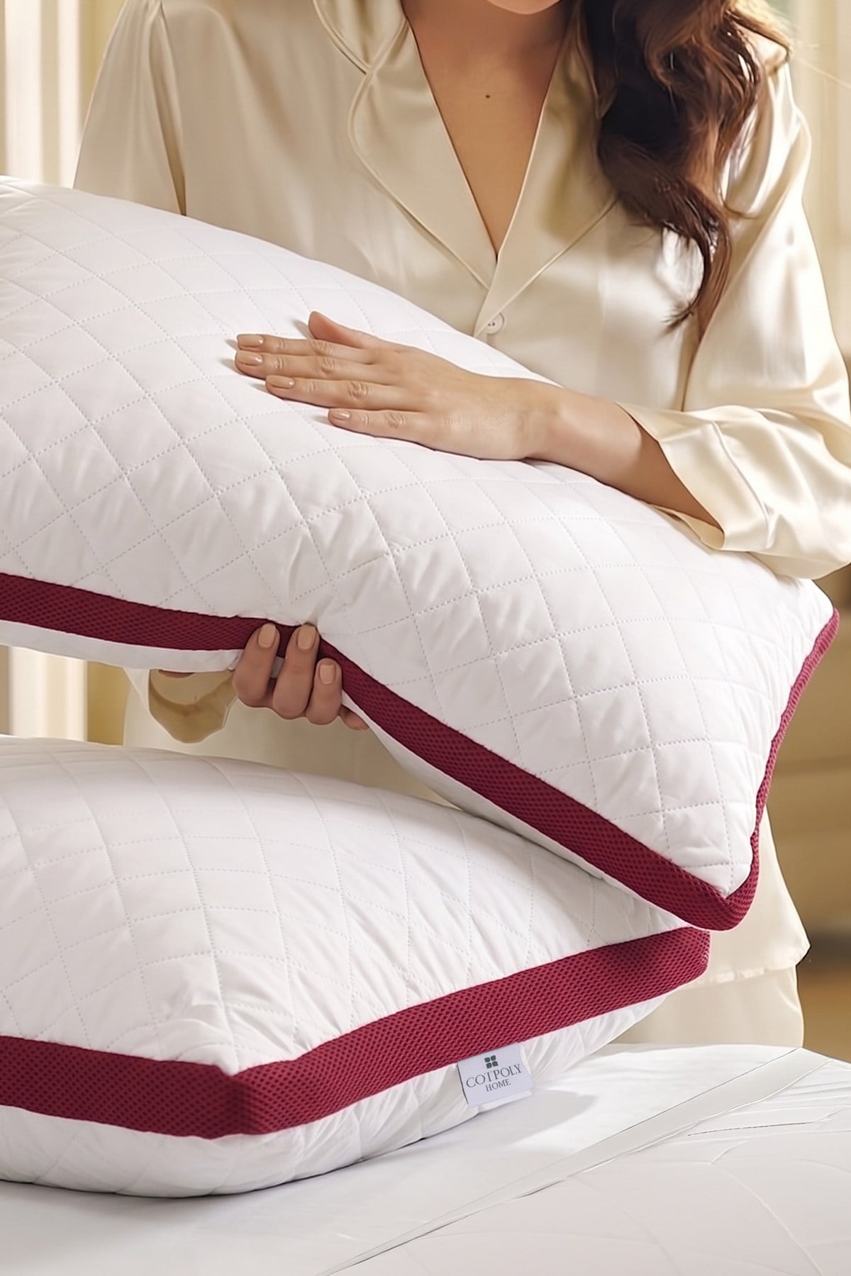 2'li Klimalı Yastık 50x70 cm – Terletmeyen, Hava Alan Mikrofiber Uyku Yastığı Bordo