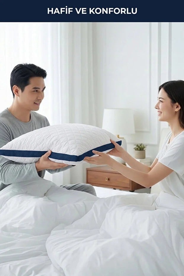 2'li Klimalı Yastık 50x70 cm – Terletmeyen, Hava Alan Mikrofiber Uyku Yastığı Lacivert