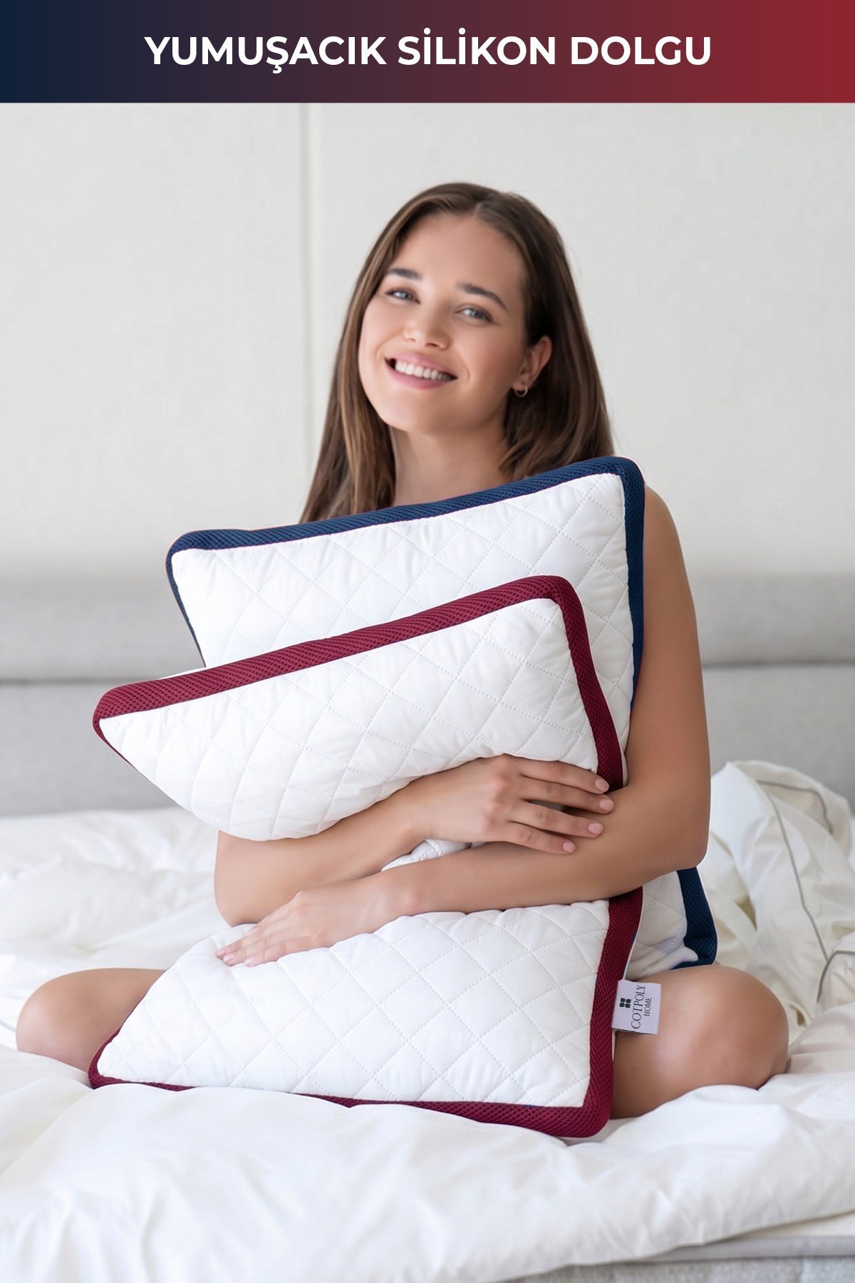 2'li Klimalı Yastık 50x70 cm – Terletmeyen, Hava Alan Mikrofiber Uyku Yastığı Bordo-Lacivert