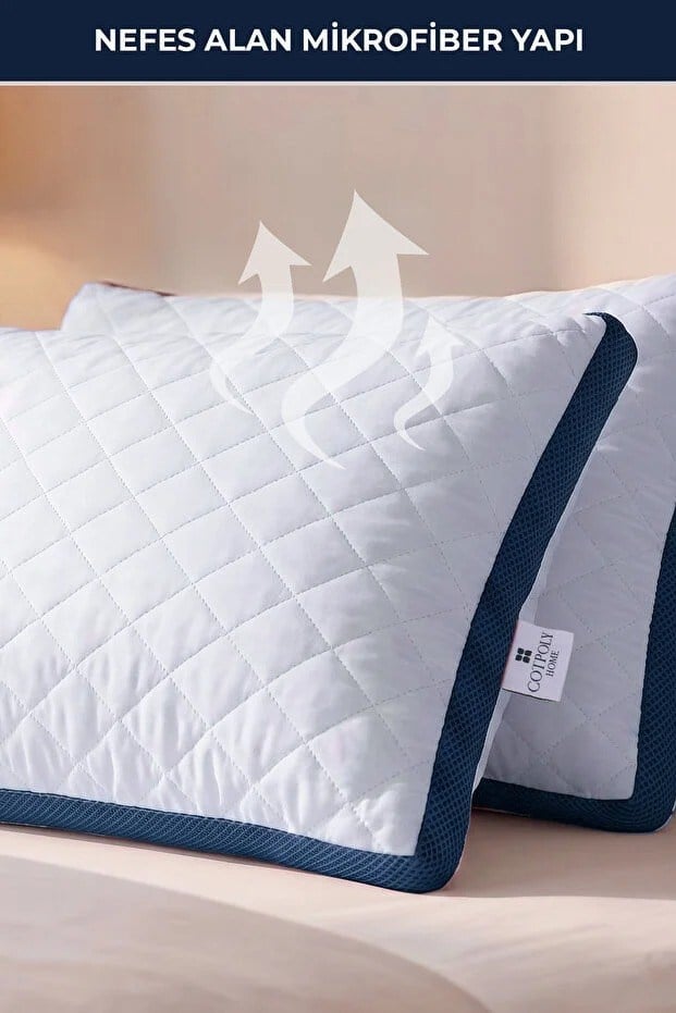 2'li Klimalı Yastık 50x70 cm – Terletmeyen, Hava Alan Mikrofiber Uyku Yastığı Lacivert
