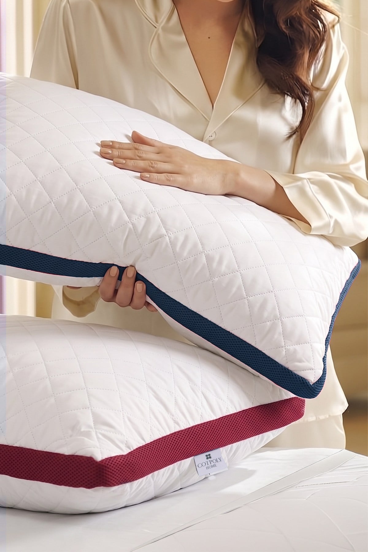 2'li Klimalı Yastık 50x70 cm – Terletmeyen, Hava Alan Mikrofiber Uyku Yastığı Bordo-Lacivert