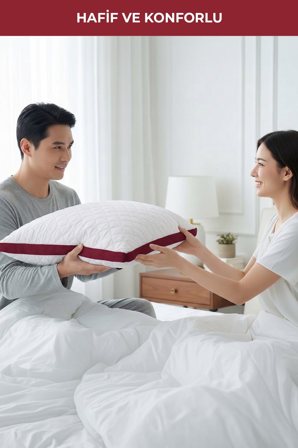 2'li Klimalı Yastık 50x70 cm – Terletmeyen, Hava Alan Mikrofiber Uyku Yastığı Bordo