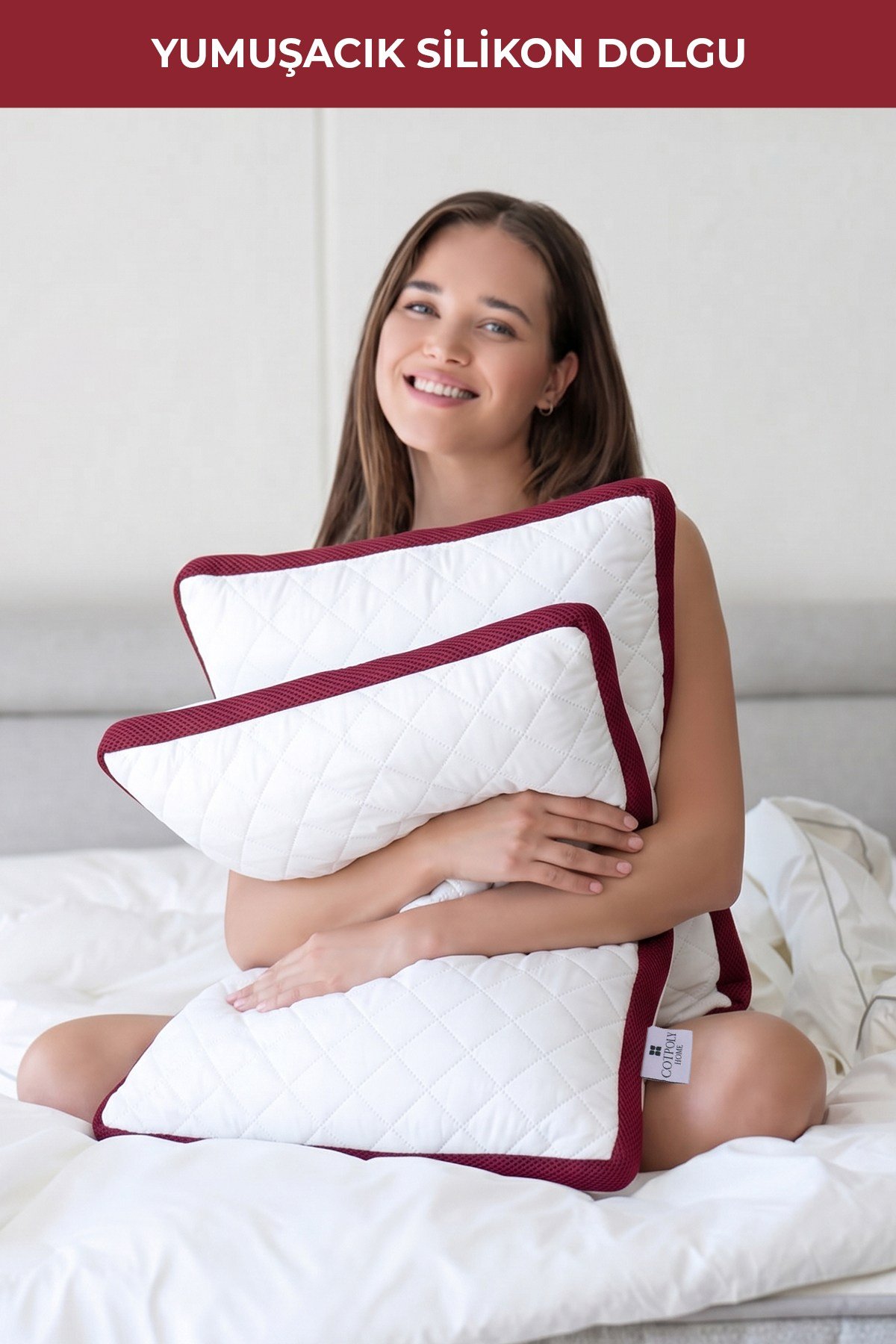 2'li Klimalı Yastık 50x70 cm – Terletmeyen, Hava Alan Mikrofiber Uyku Yastığı Bordo
