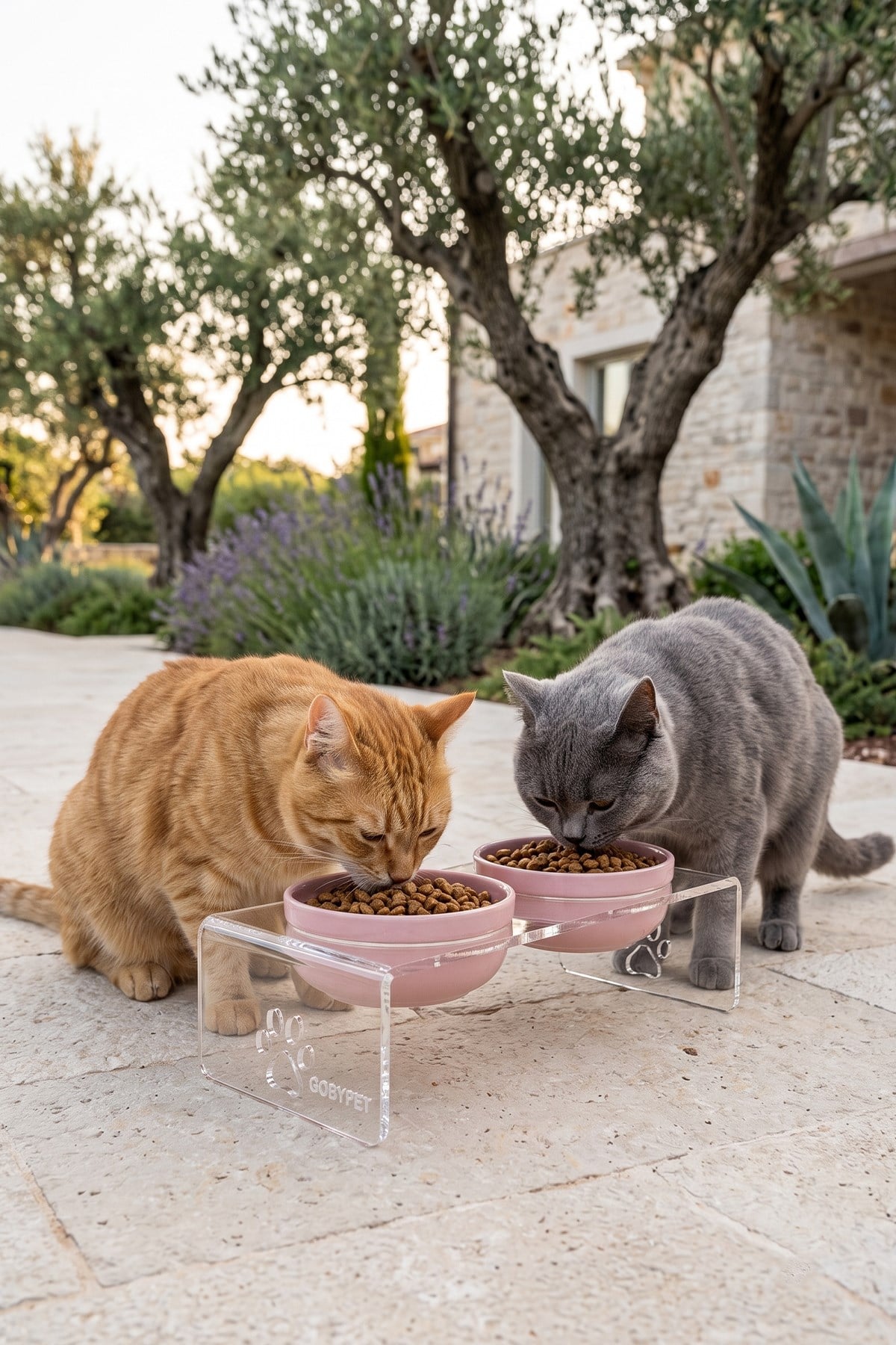 2'li Seramik Dekoratif Kedi Ve Köpek Pleksi Mama & Su Kabı Paspas Pembe