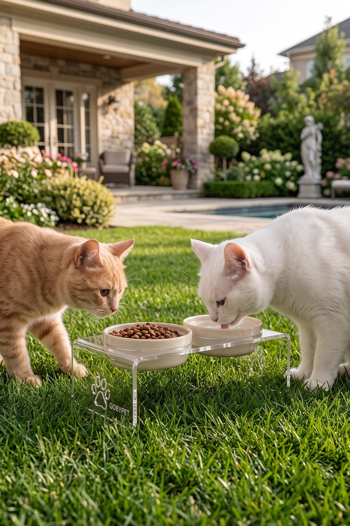 2'li Seramik Dekoratif Kedi Ve Köpek Pleksi Mama & Su Kabı Paspas