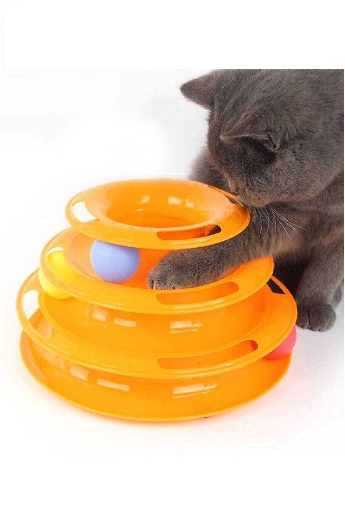 3 Katlı Toplu Yuvarlak Kedi Oyuncağı, Sarma Topu, Turuncu Toplu Yuvarlak Kedi Oyuncağı Kedi Eğlencesi
