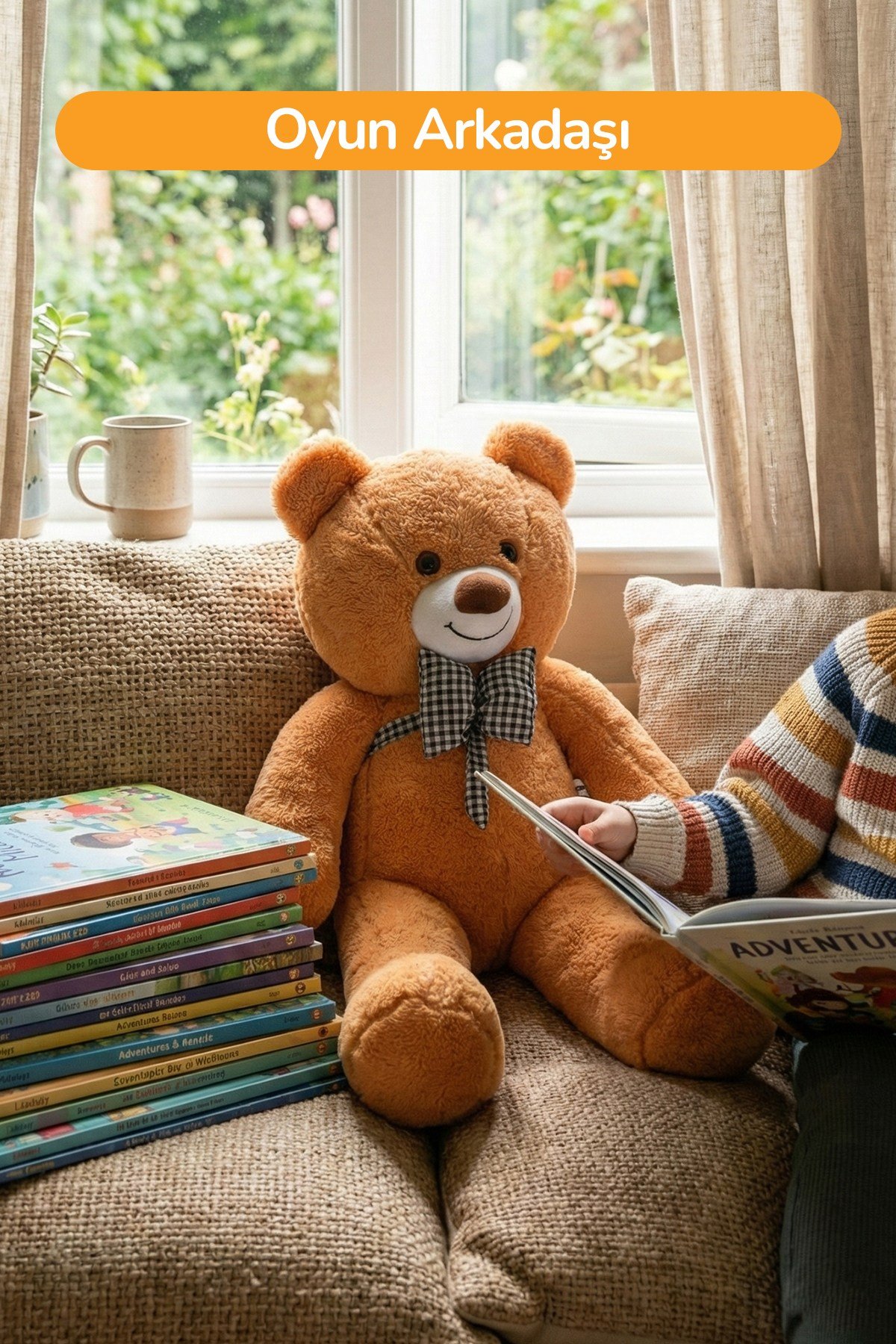 80 Cm Büyük Boy Yumuşak Papyonlu Oyuncak Ayıcık