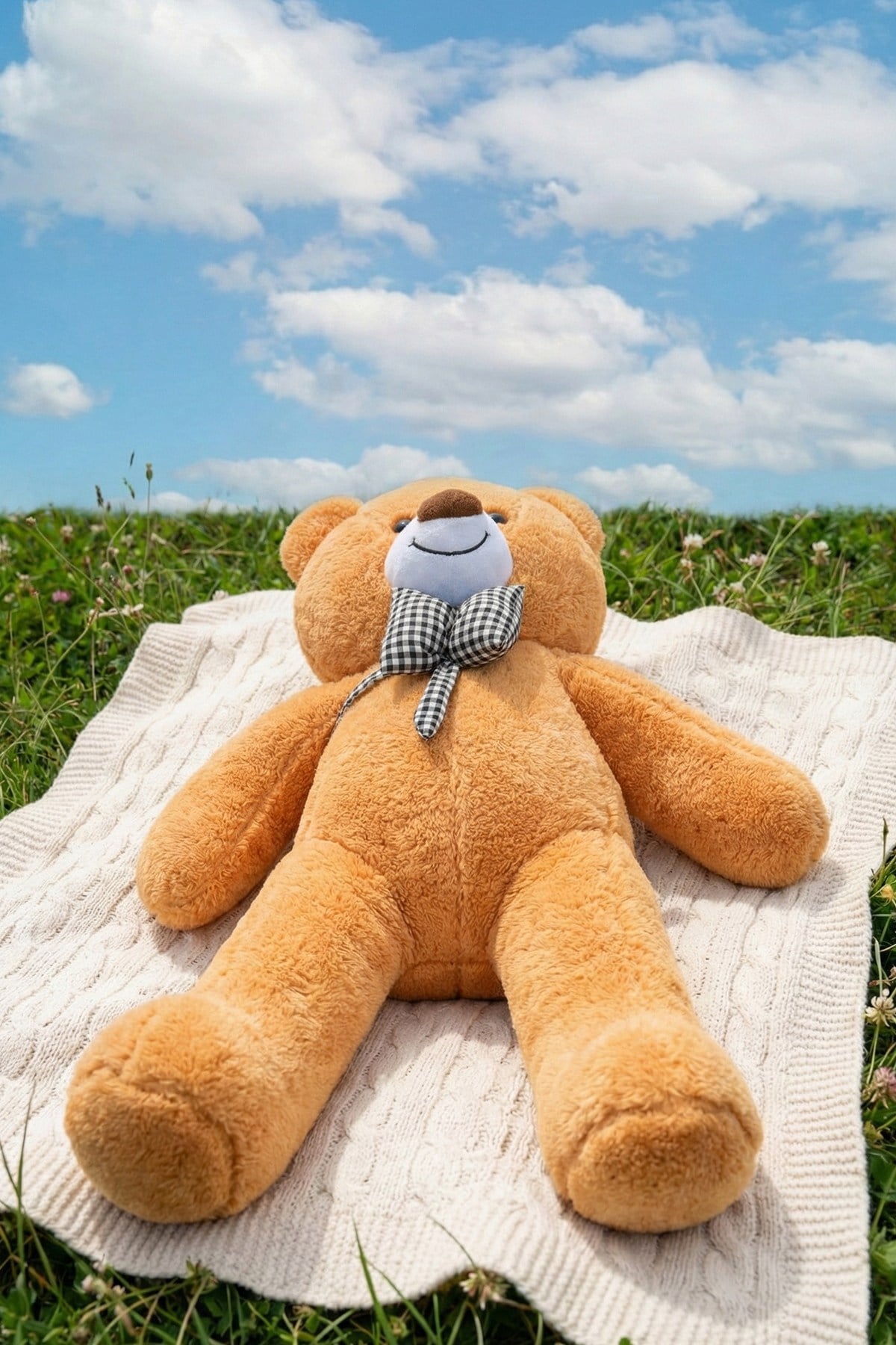 80 Cm Büyük Boy Yumuşak Papyonlu Oyuncak Ayıcık