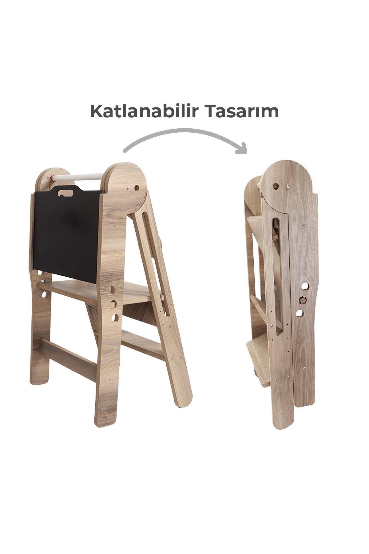 Ahşap Ayarlanabilir ve Katlanabilir Öğrenme Kulesi MDF Kahverengi T3009