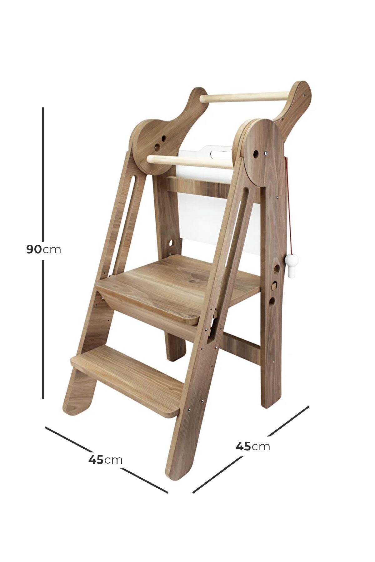 Ahşap Ayarlanabilir ve Katlanabilir Öğrenme Kulesi MDF Kahverengi T3009