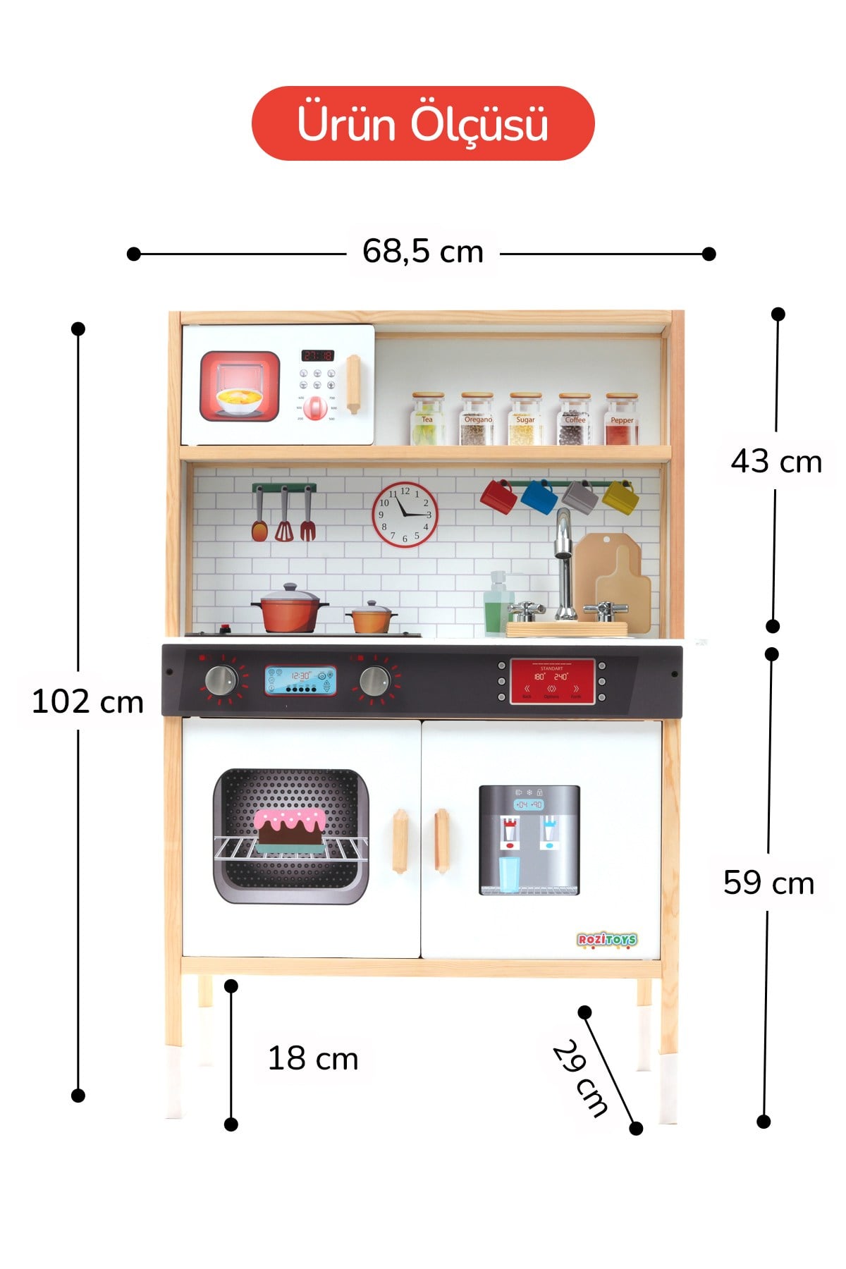 Ahşap Oyuncak Mutfak Montessori Mutfak, Led Ocaklı Çocuk Mutfağı, Hediye Halı DBK101