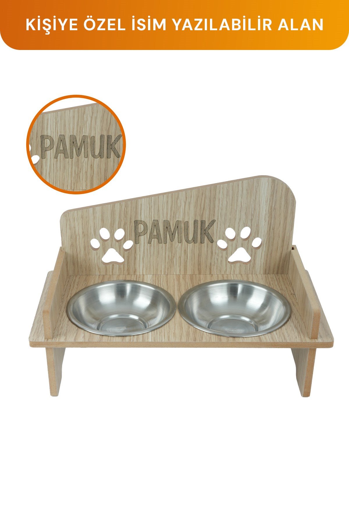 Ahşap Özel İsim Baskılı, Kare Kedi Köpek Mama Su Kabı Standı, Metal Suluk, Kedi Köpek Halısı