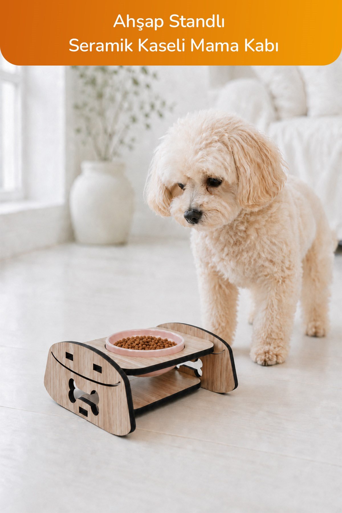 Ahşap Standlı Tekli Küçük-Orta Irk Köpek ve Kediler İçin Mama Veya Su Kabı