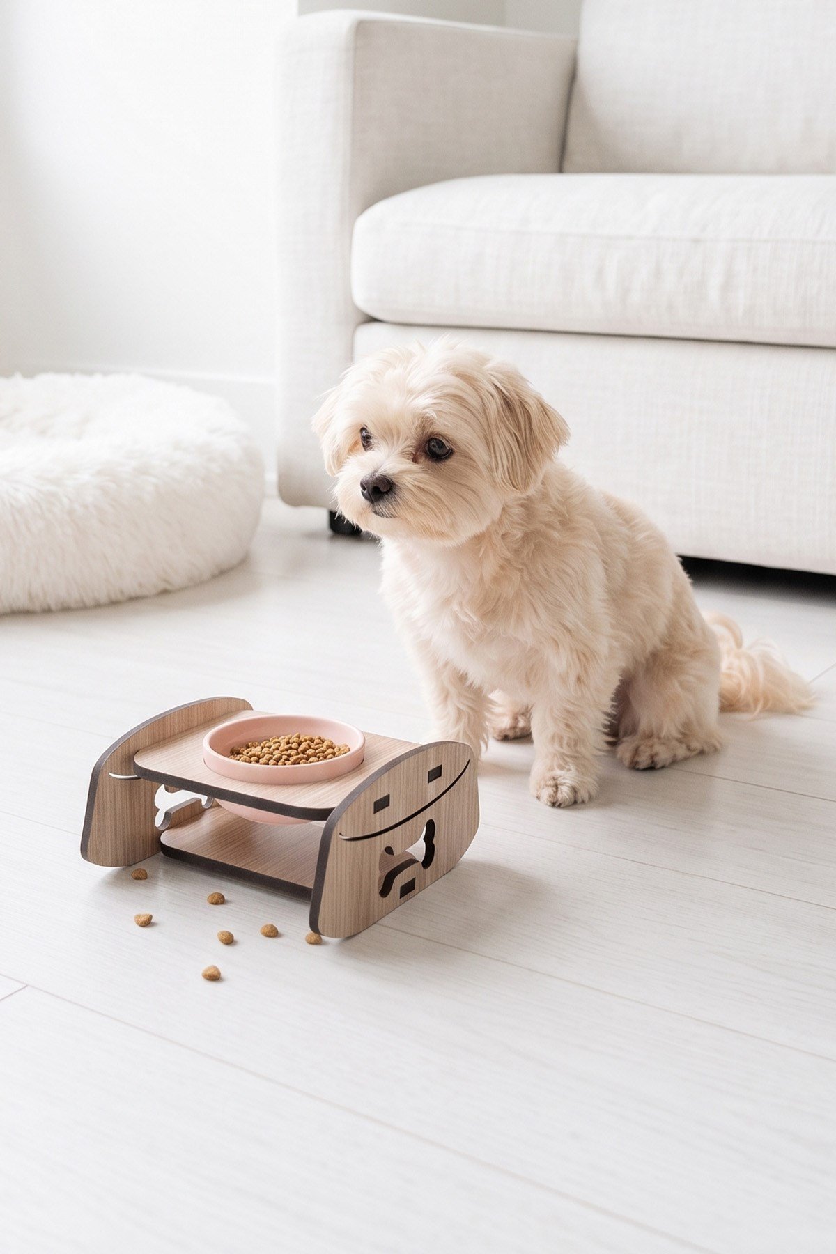 Ahşap Standlı Tekli Küçük-Orta Irk Köpek ve Kediler İçin Mama Veya Su Kabı