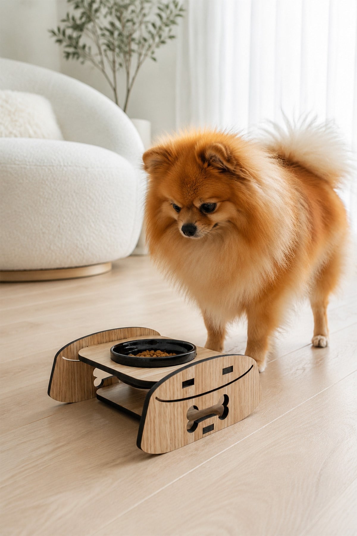 Ahşap Standlı Tekli Küçük-Orta Irk Köpek ve Kediler İçin Mama Veya Su Kabı