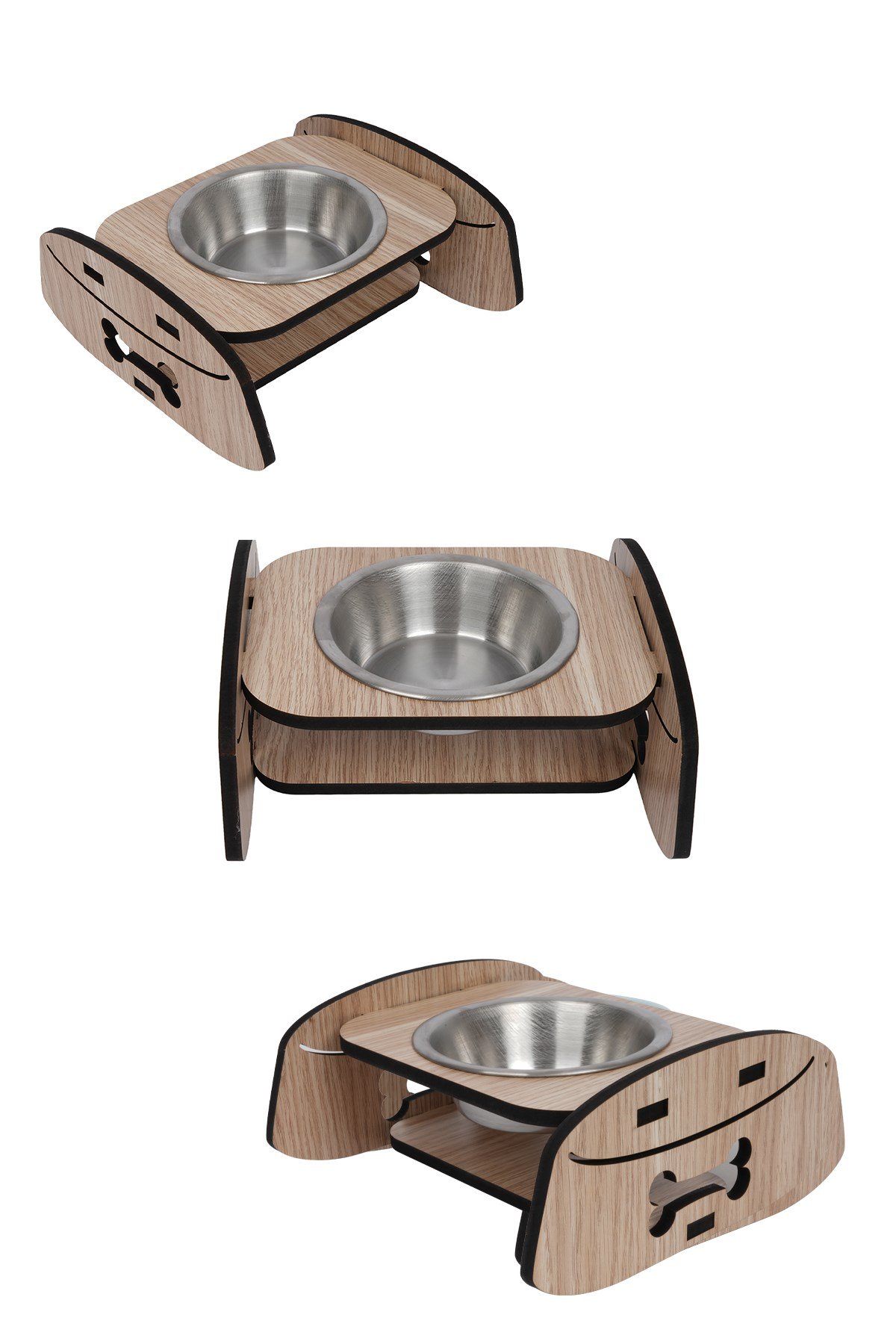 Ahşap Standlı Tekli Küçük-Orta Irk Köpek ve Kediler İçin Mama Veya Su Kabı