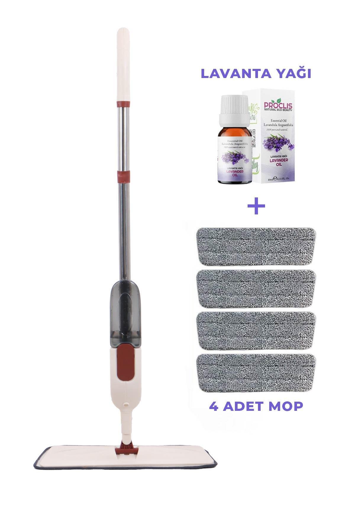 Bej Sprey Mop Deterjan Hazneli 3 Adet Moplu Spreyli Temizlik Paspası 3 Bezli Lavanta Yağı Hediye