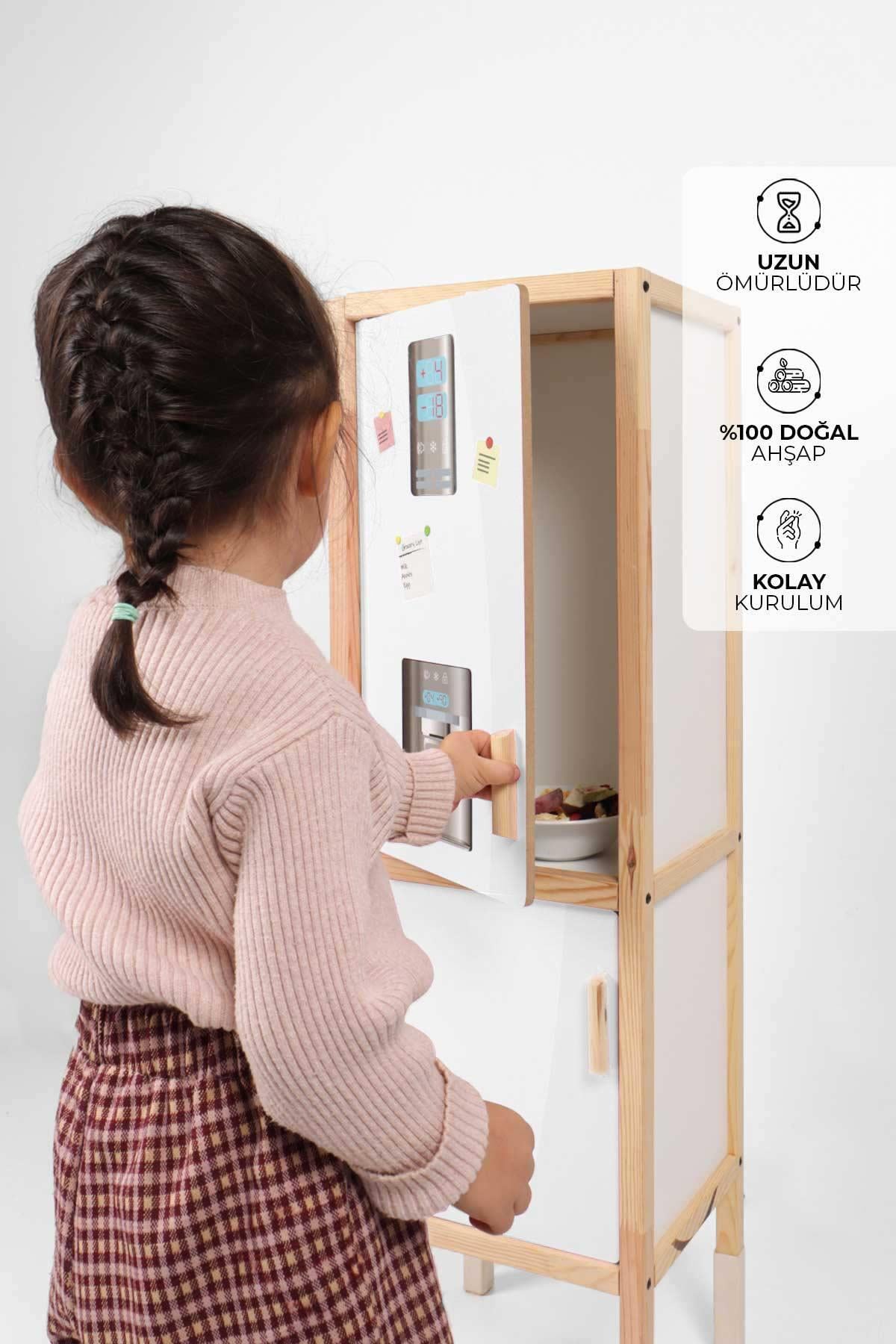 Beyaz Ahşap Oyuncak Buzdolabı ÇG128