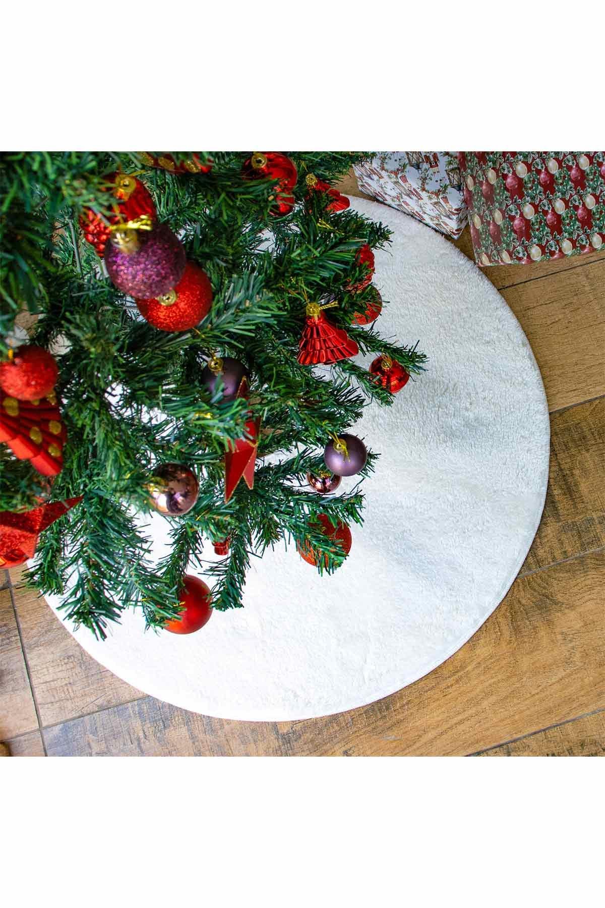 BrillaHome Çam Ağacı Ayak Halısı Örtüsü,  Yılbaşı Çam Ağacı Halısı Yılbaşı Ağacı Altı Örtüsü Peluş Beyaz 80x80 cm